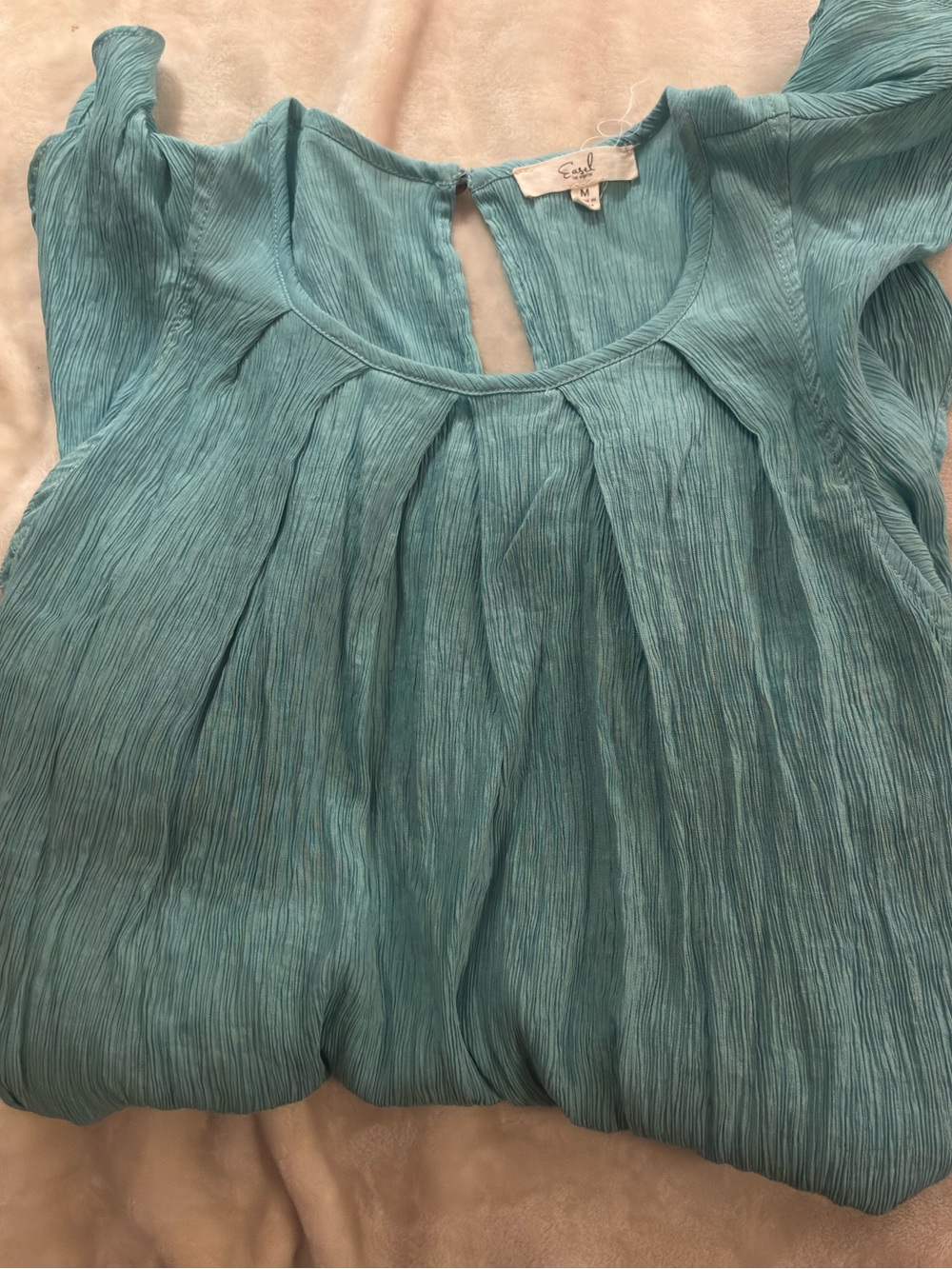 easel Teal Pleated Cap-Sleeve Blouse